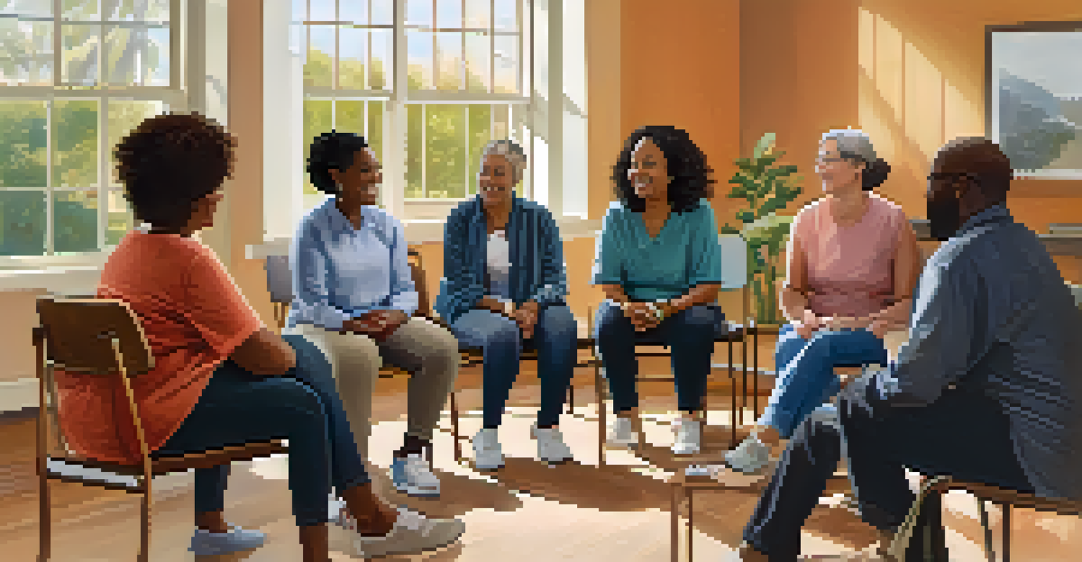 A group of caregivers from different backgrounds sitting in a circle, engaging in a supportive discussion.