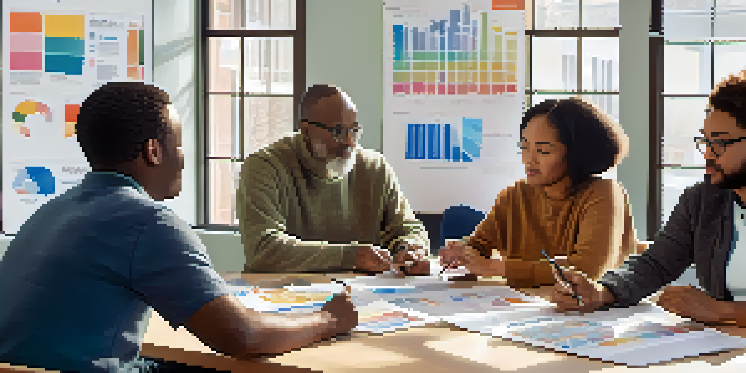 A diverse group of people discussing health data in a community center, highlighting collaboration and engagement.