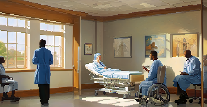 A diverse group of healthcare providers having a respectful conversation with a patient in a hospital room, emphasizing communication and understanding.