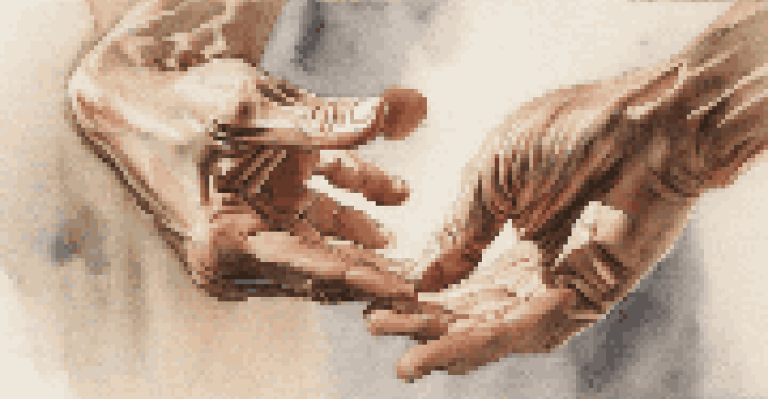 Close-up of hands in a Tai Chi posture, highlighting the details and textures of the skin in a softly blurred background.