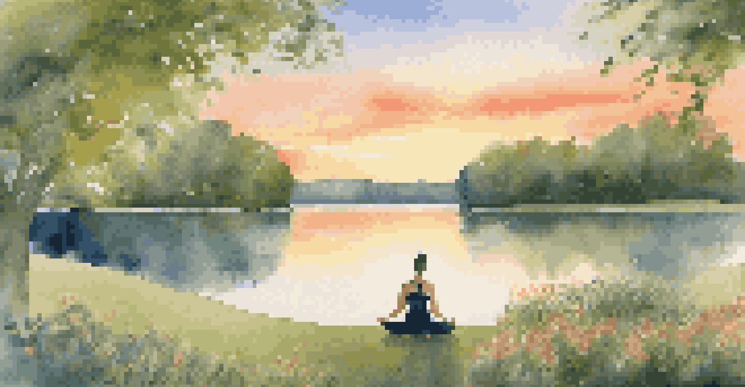 A person doing yoga at sunset in a park, surrounded by nature, promoting relaxation and mindfulness.