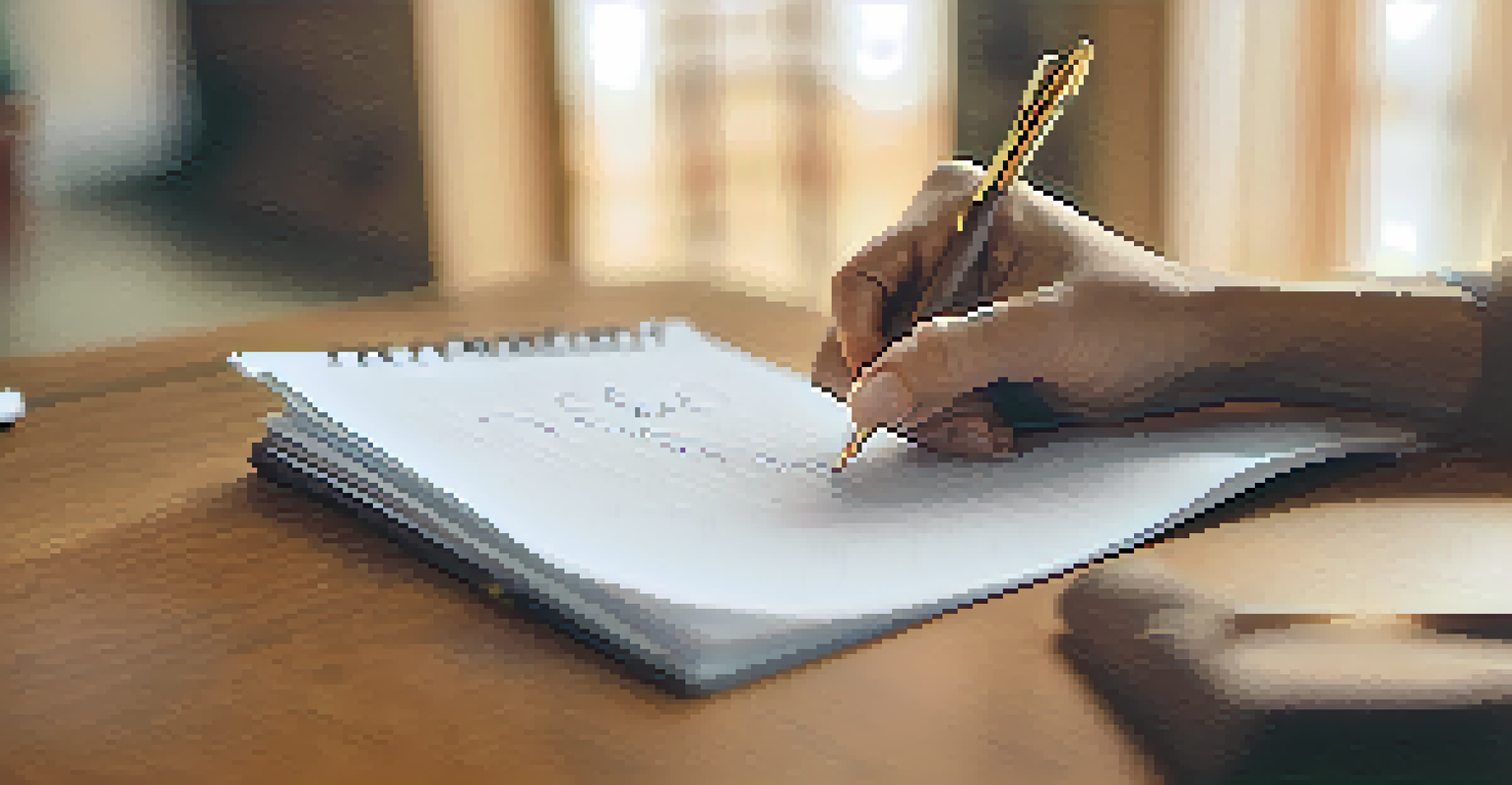 A close-up of a wellness coach's hand writing personalized notes during a one-on-one session with a client.