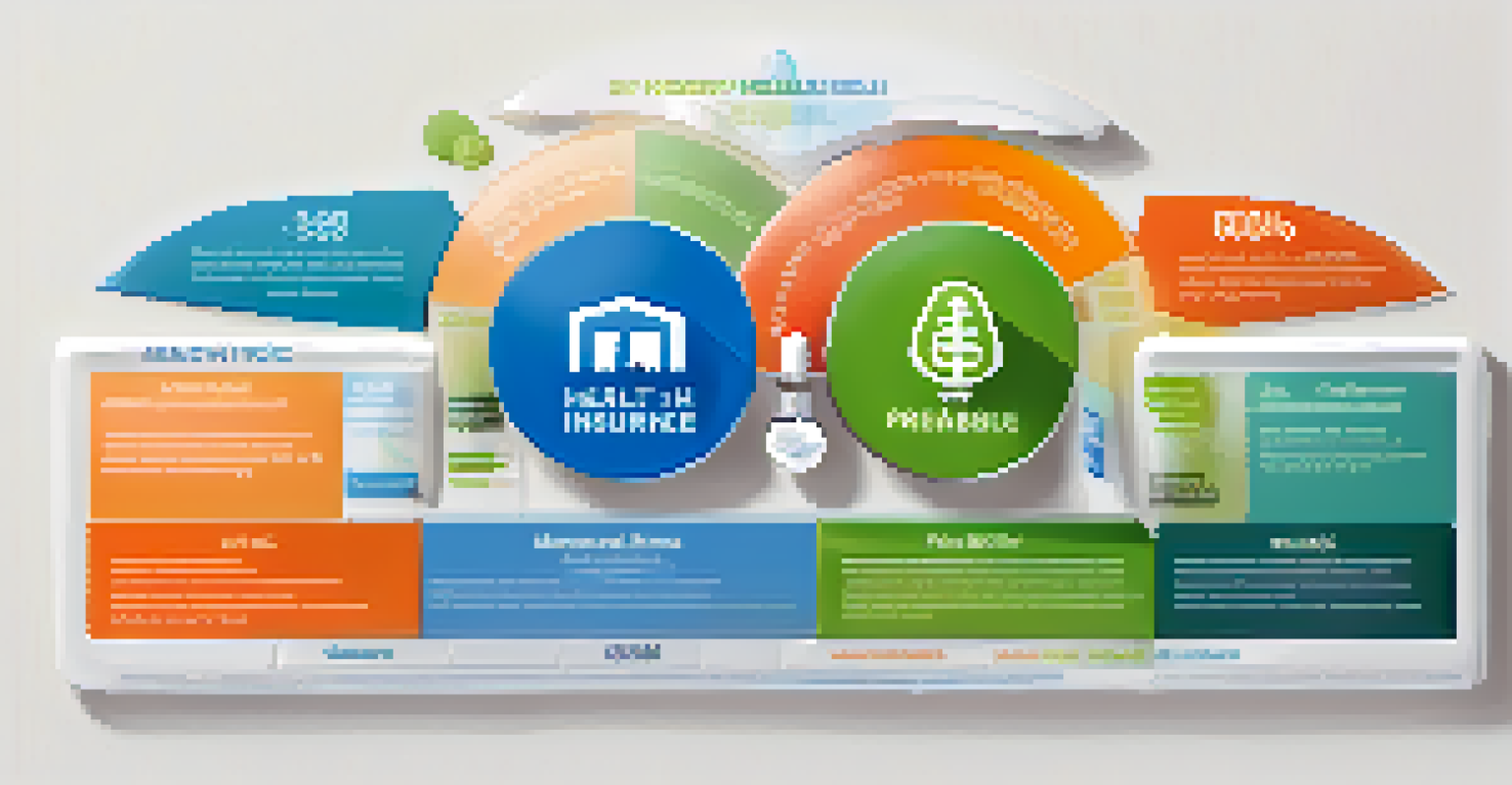 An infographic illustrating key health insurance terms with icons and a colorful layout.