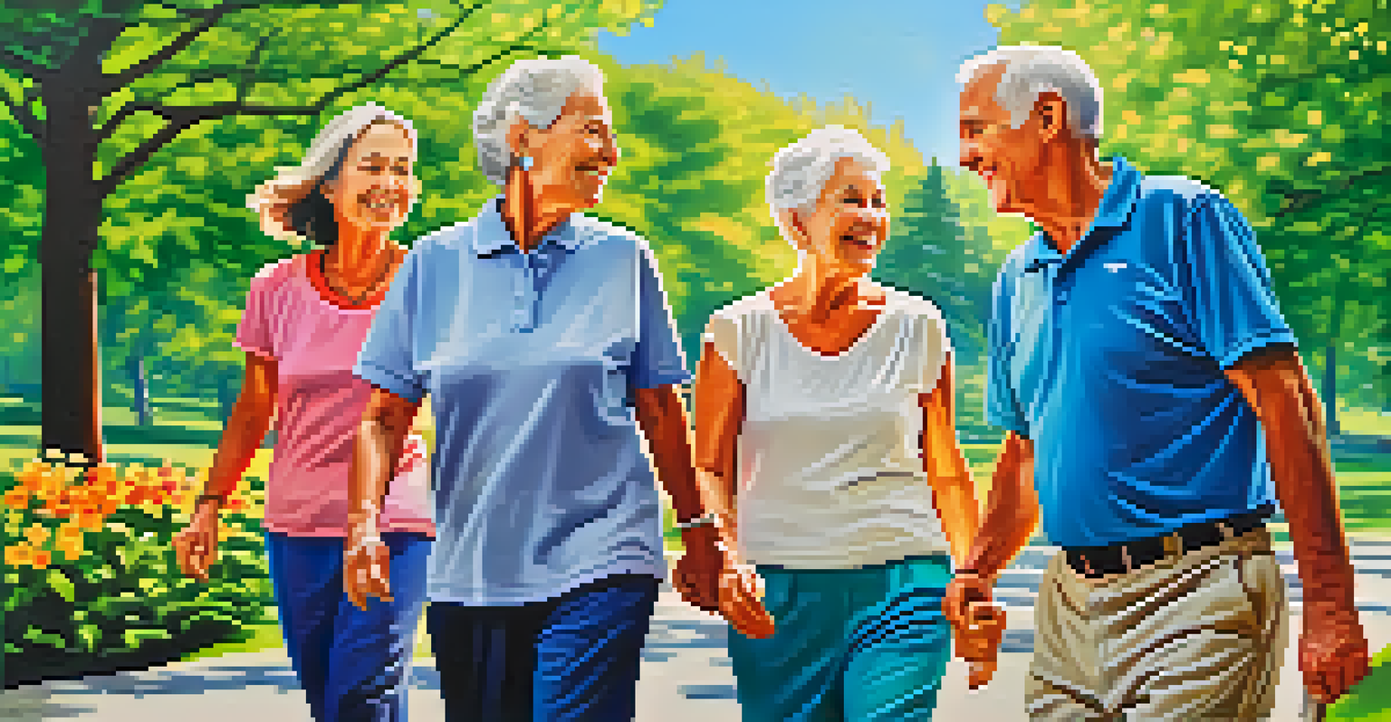 A group of seniors walking together in a park, enjoying the outdoors and each other's company.
