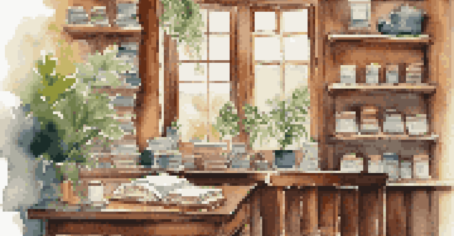A cozy coffee shop interior with a person journaling at a table, warm light from a window, and plants in the background.