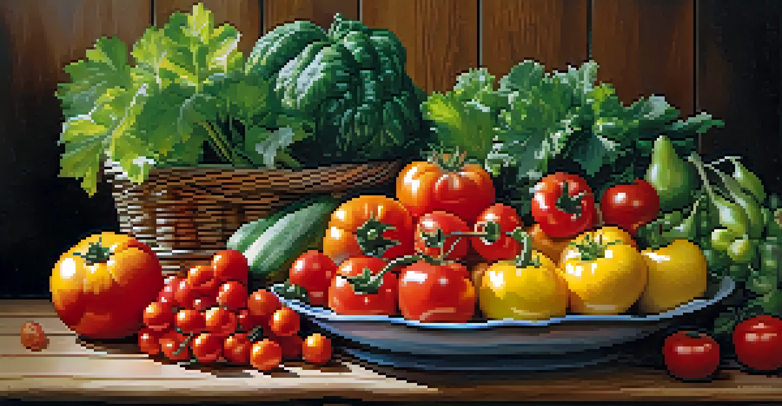 A still life of colorful fruits and vegetables on a wooden table, showcasing healthy nutrition options.