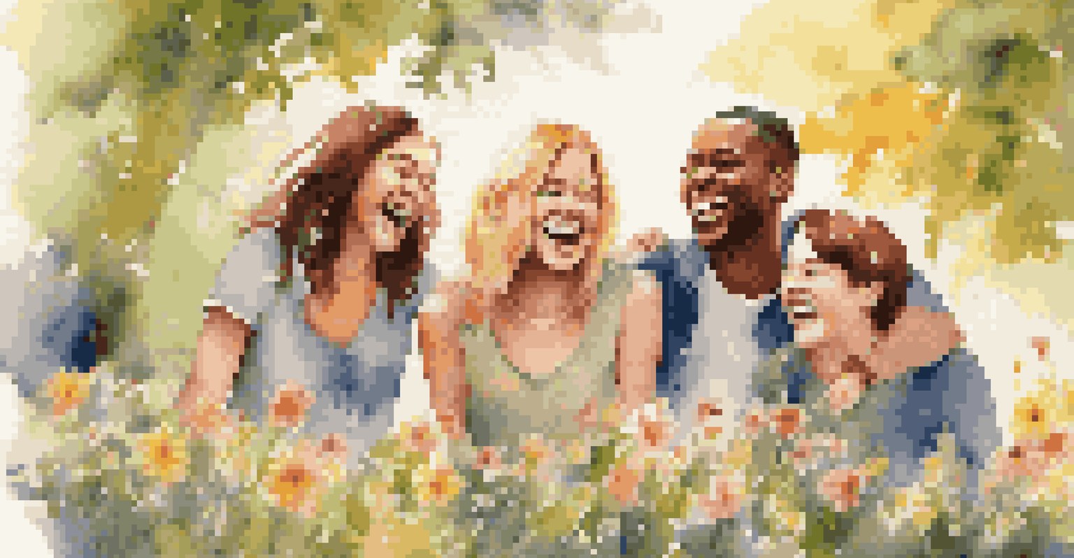 A group of friends laughing and enjoying time together in a sunny park.
