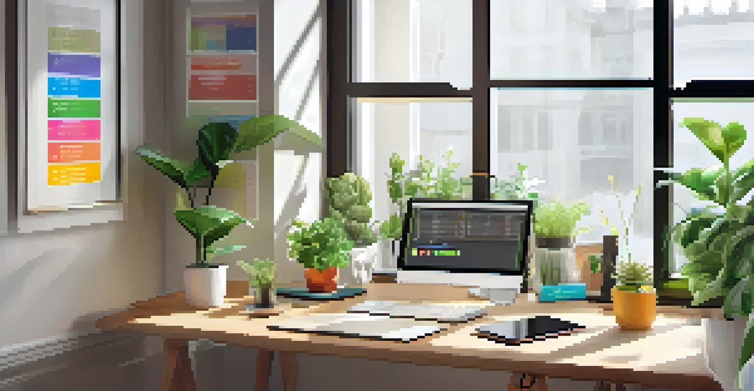 A workspace with a journal, smartphone, and calendar for tracking fitness progress, illuminated by natural light.