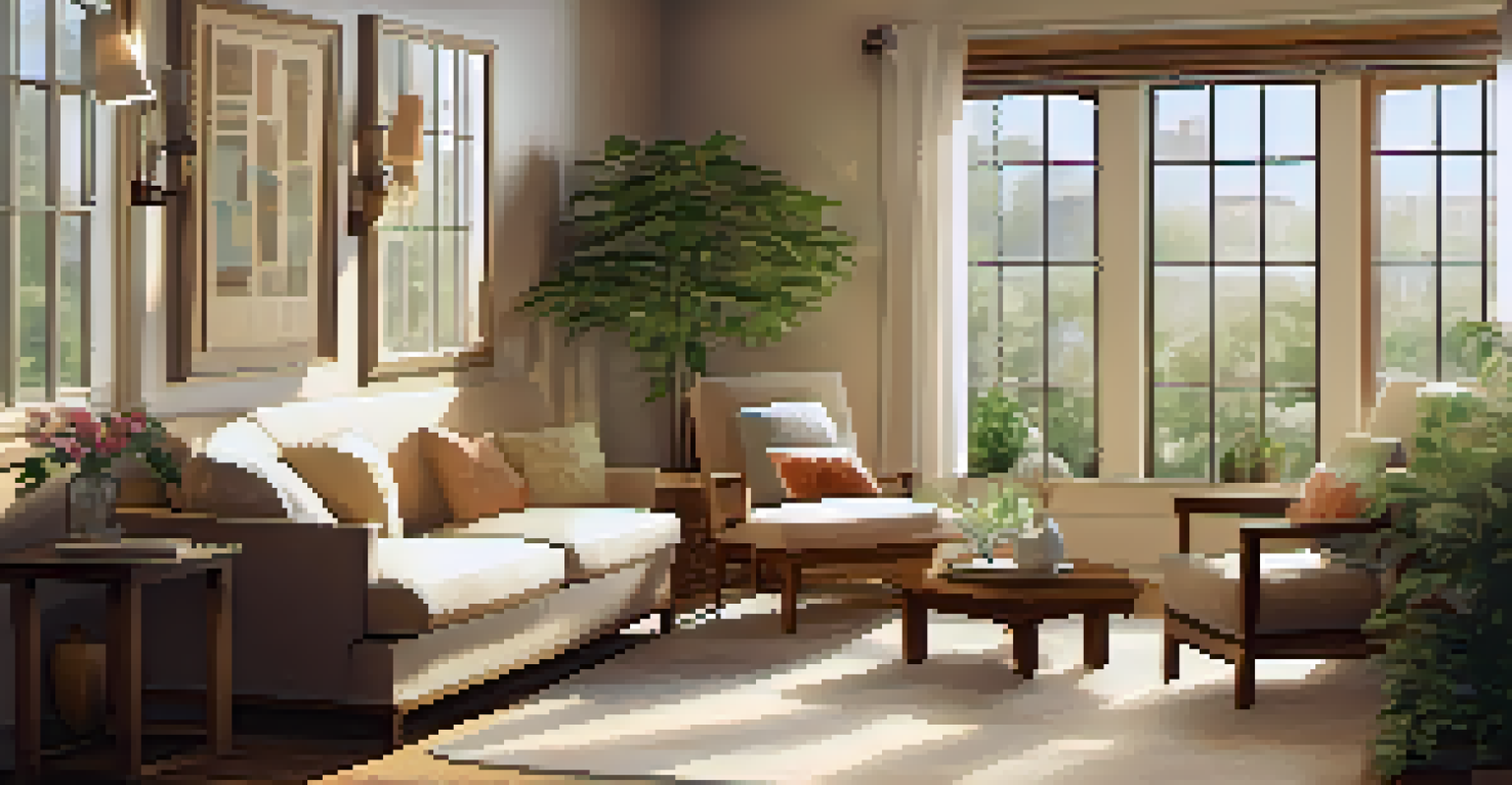 A cozy indoor space for peer support with plush chairs, soothing lighting, and inspirational quotes on the walls.
