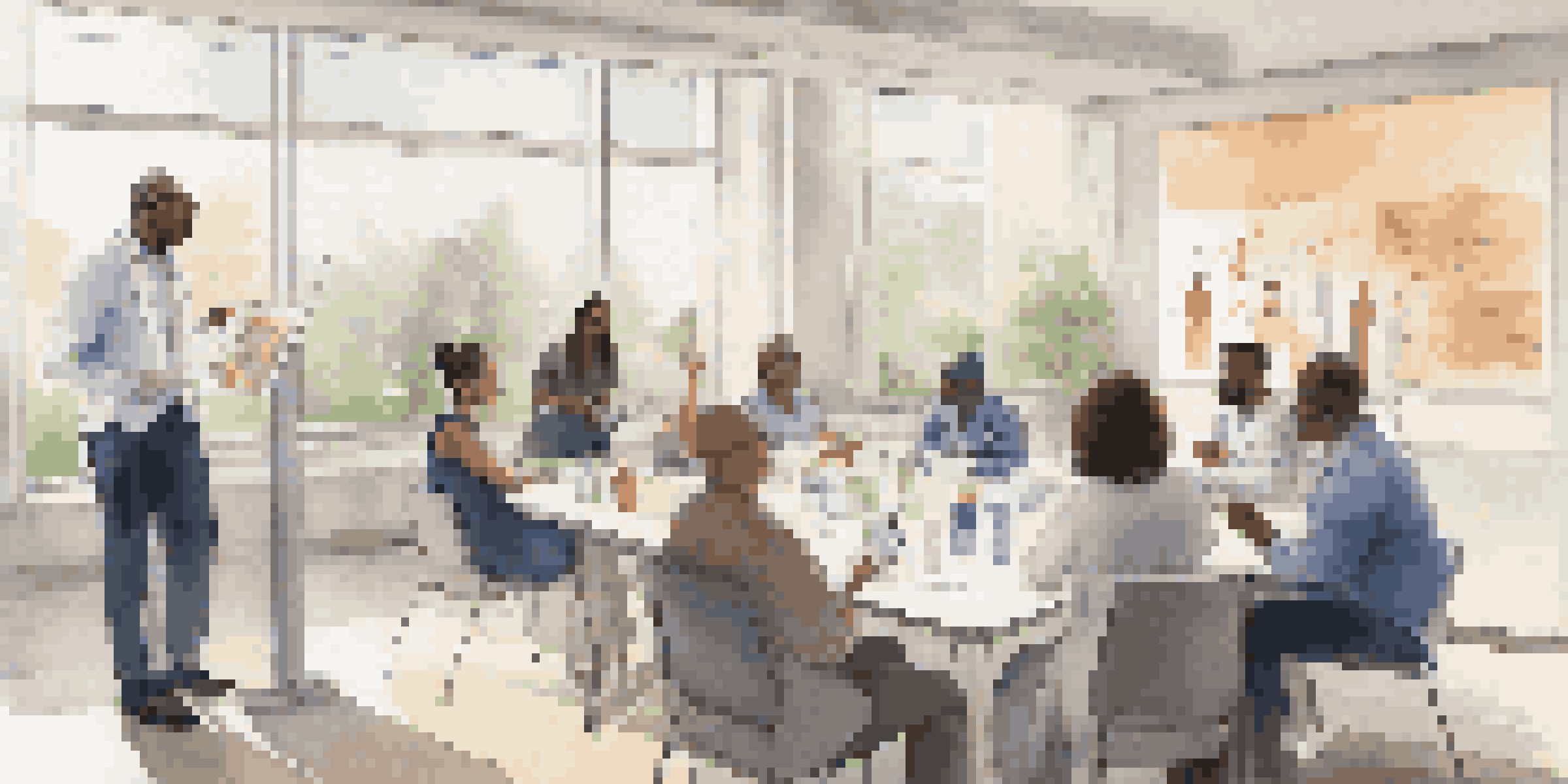 A diverse group of people attending a healthcare workshop, interacting with a provider using visual aids.