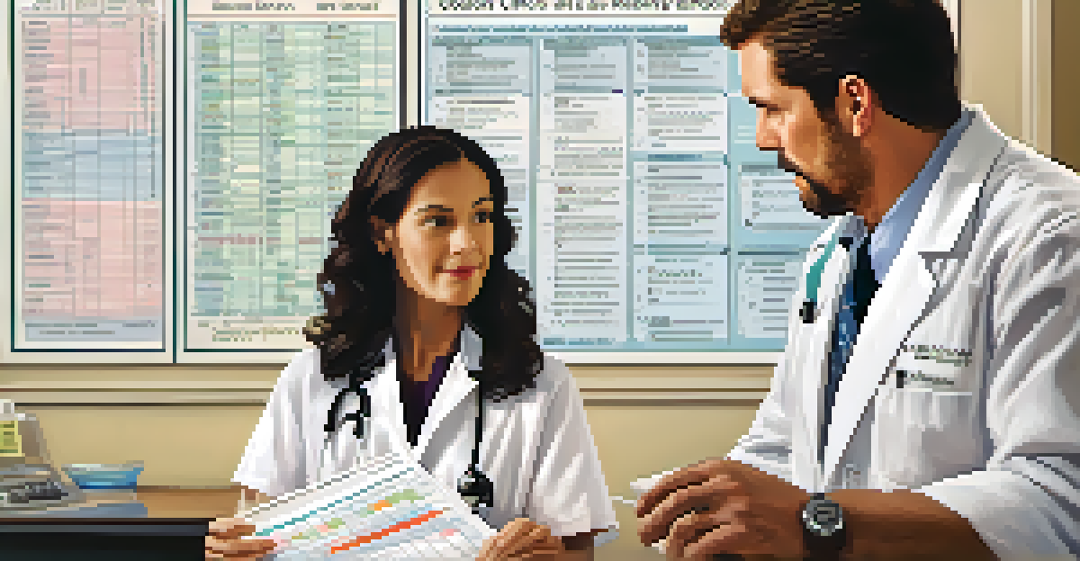 A doctor explaining a family health history chart to a patient in a bright and welcoming office.