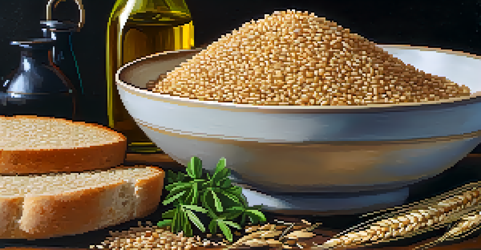 A close-up view of a plate with whole grains and herbs, enhancing the textures and colors.
