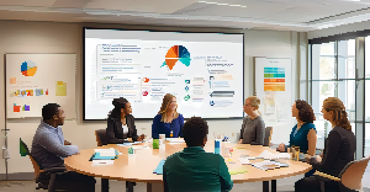 A diverse group of employees in a conference room discussing their wellness program experiences, with visual aids in the background.