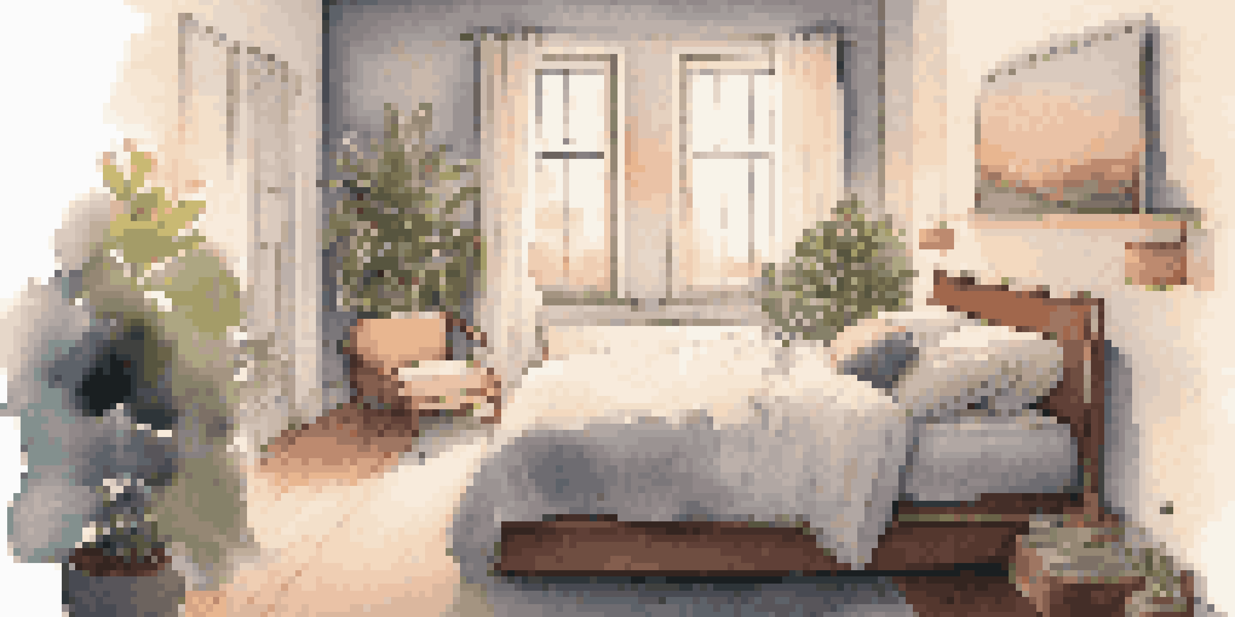A peaceful bedroom setup with soft lighting, cozy bedding, and blackout curtains, promoting a restful environment.