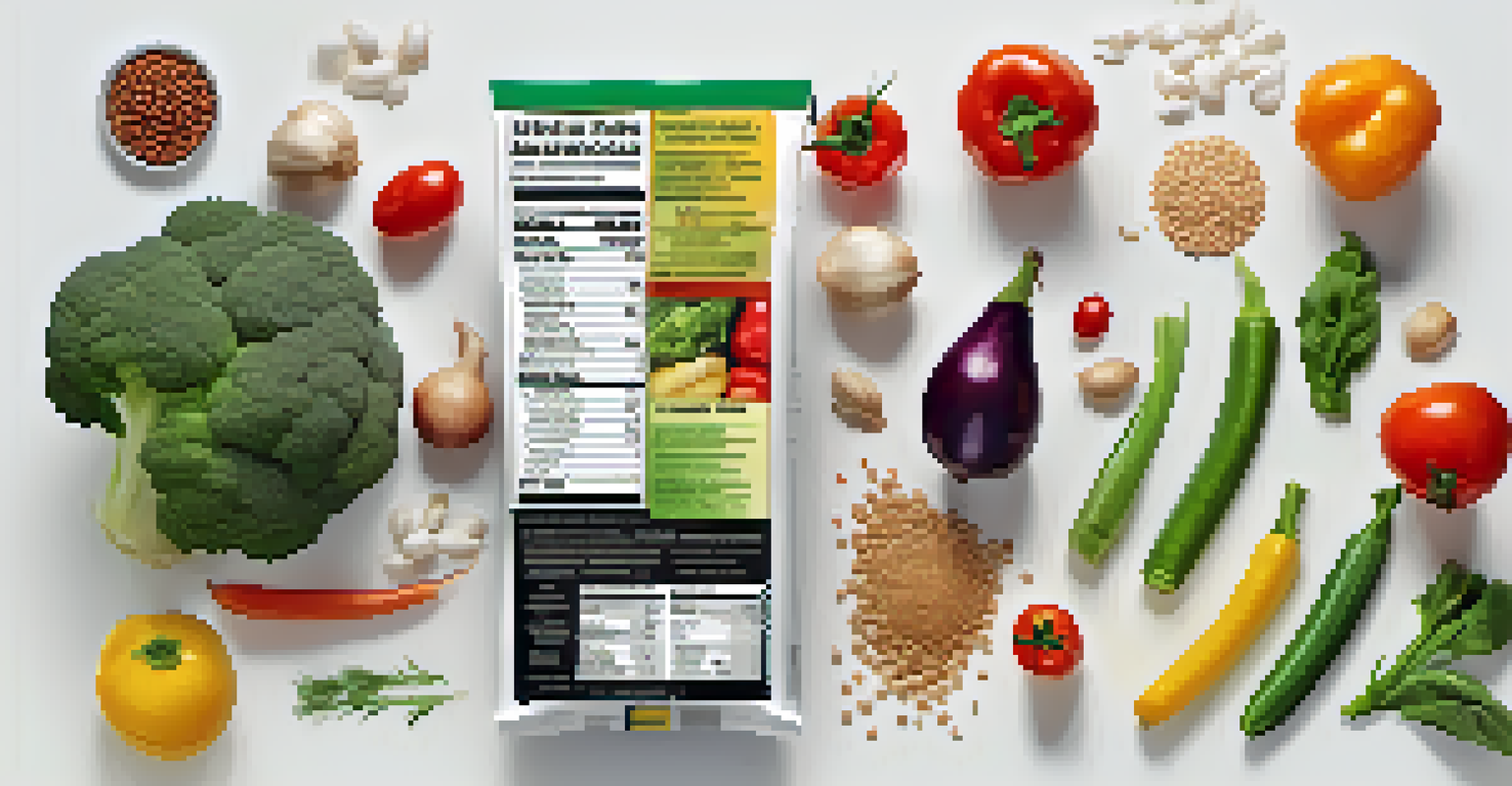 An ingredient list integrated with fresh vegetables and grains, emphasizing healthy food choices.