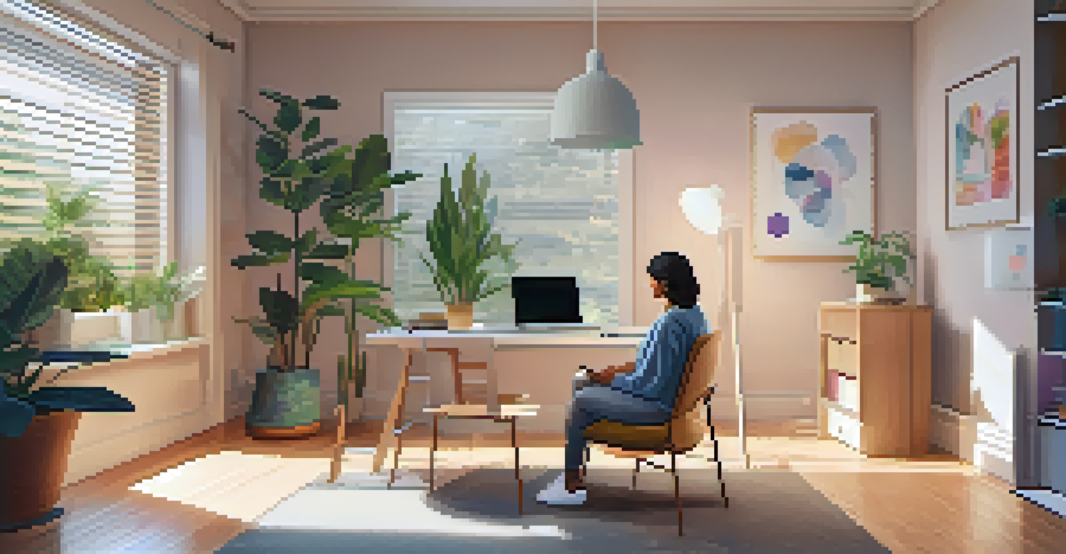 A person having a telehealth consultation at home, surrounded by a comfortable and inviting atmosphere.