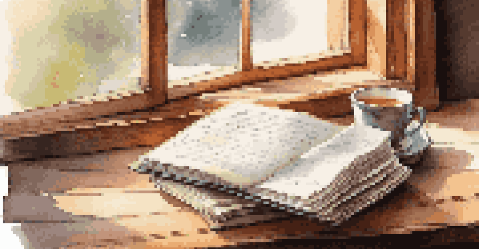 A journal with a handwritten letter and a cup of tea on a wooden table, illuminated by soft morning light.