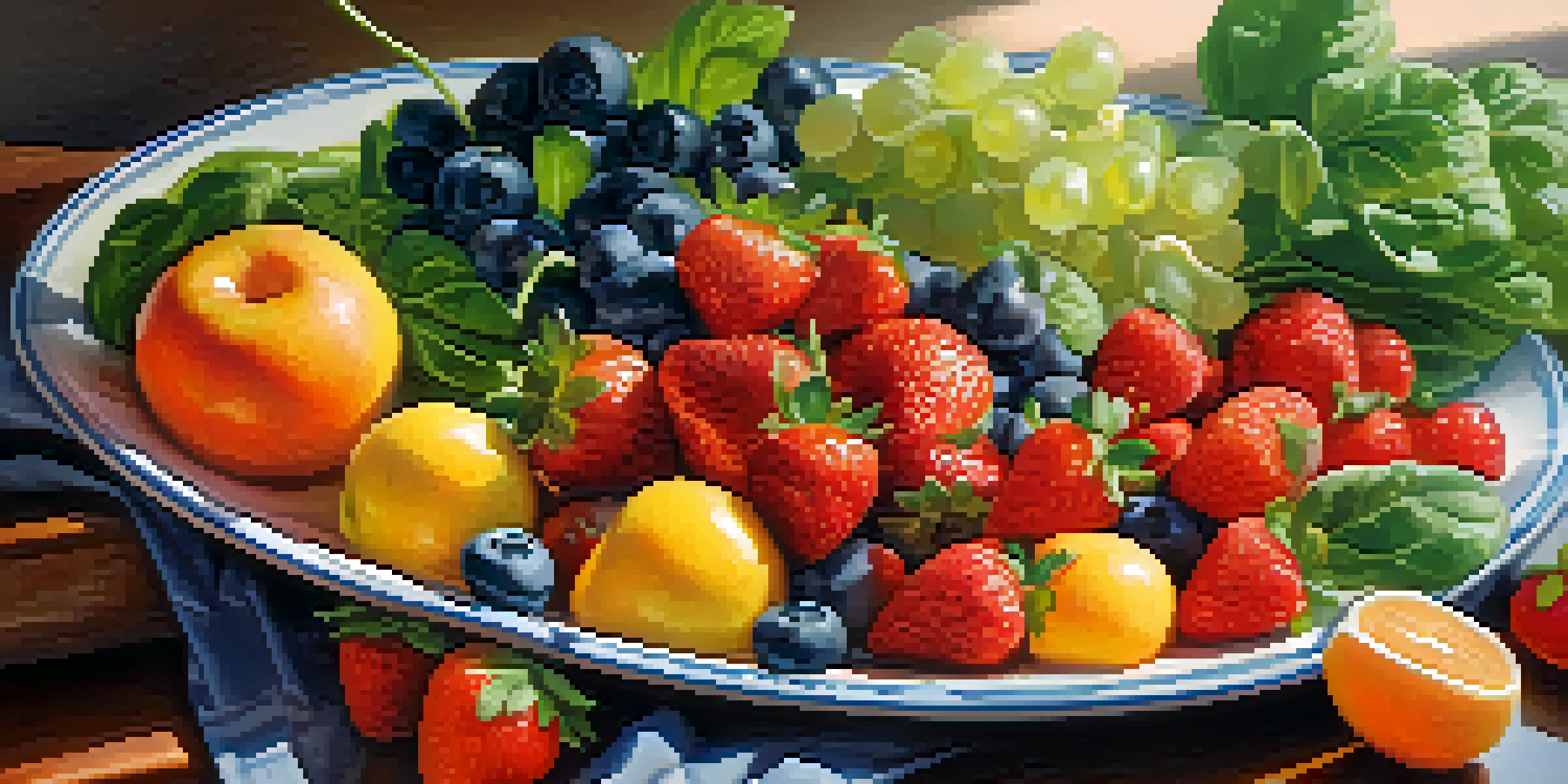 A colorful plate of fresh fruits and vegetables arranged artistically under natural sunlight.