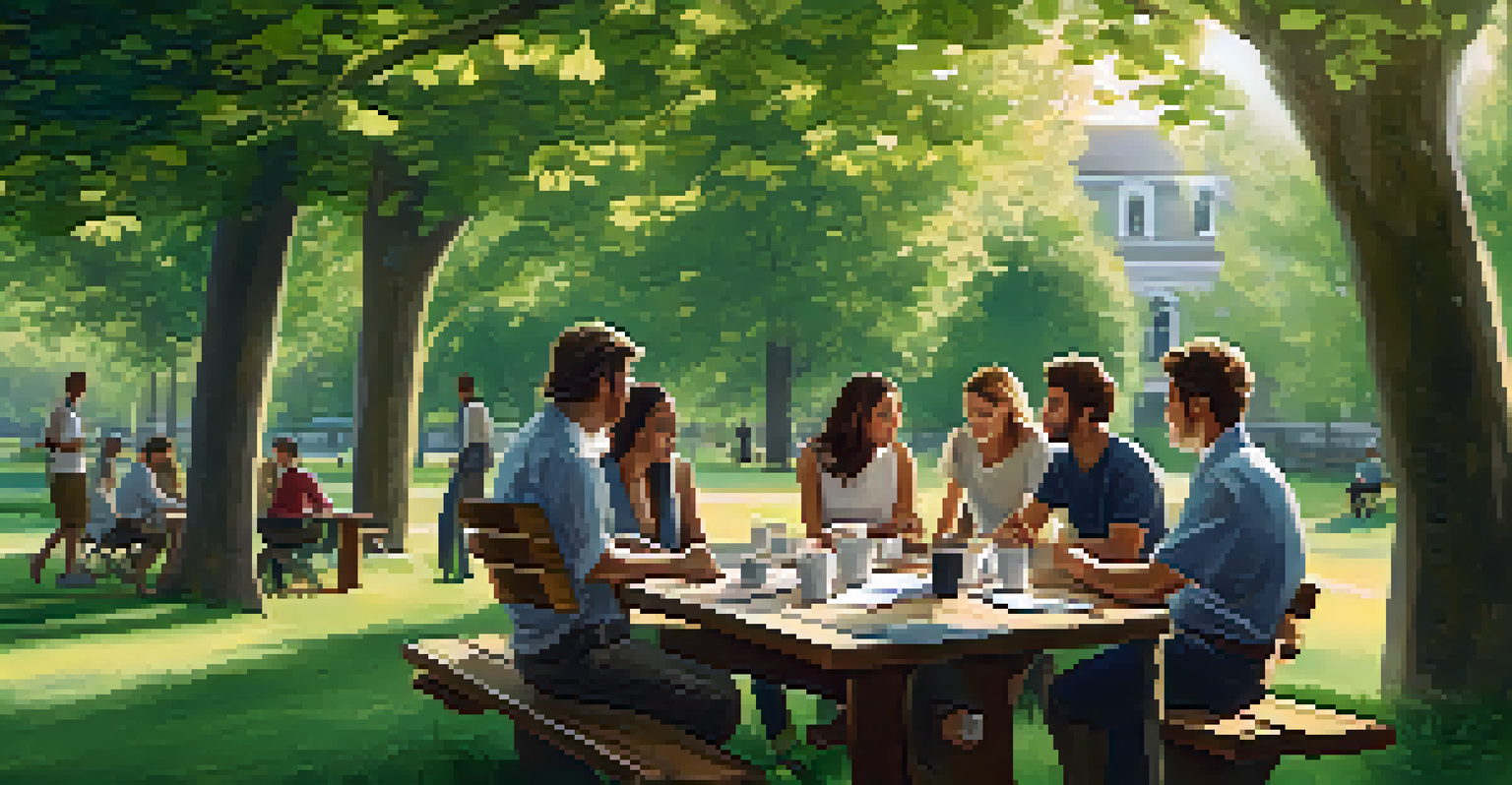A small team sitting at a picnic table in a park, discussing resilience strategies in a serene outdoor setting.