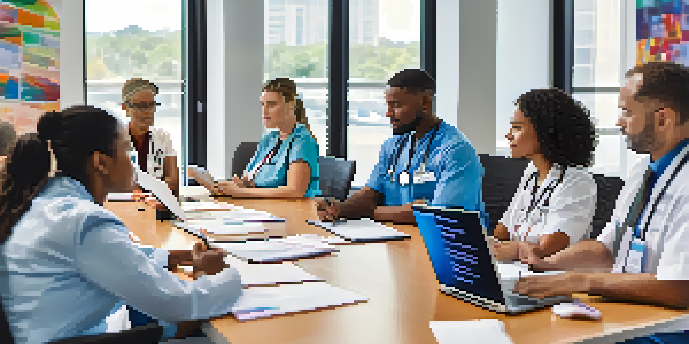 A diverse team of healthcare providers participating in a cultural competency training session in a bright conference room.