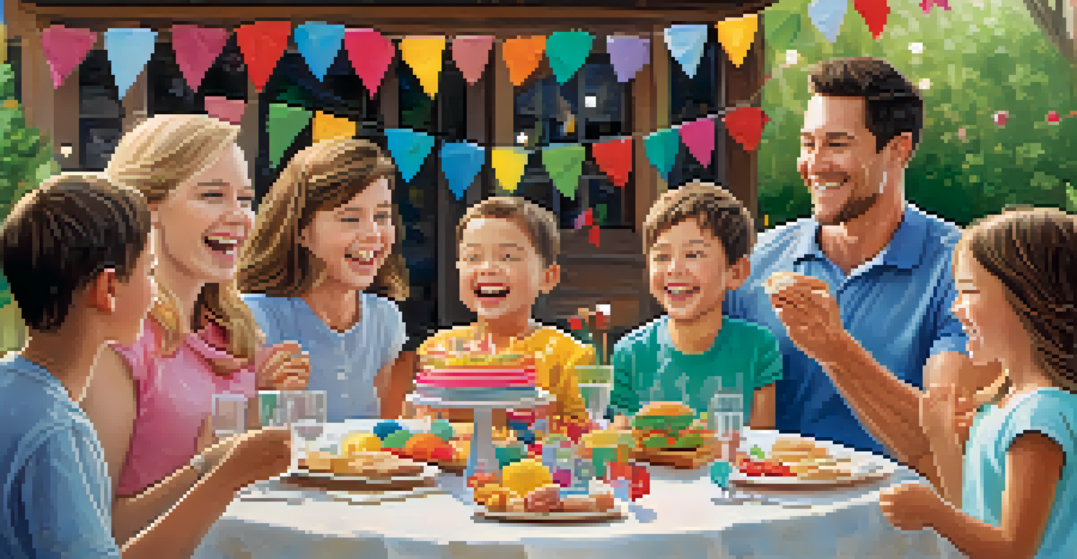 A family celebrating small victories in a backyard with decorations and treats, showcasing joy and support.