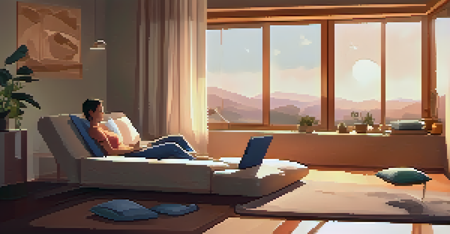 A person using a sleep tracking app on their smartphone in a cozy living room.