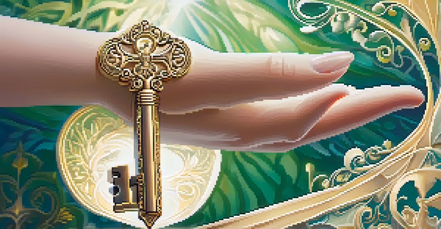 A close-up of a hand holding a beautifully designed key, symbolizing hope and new beginnings in addiction recovery, with a softly blurred background.