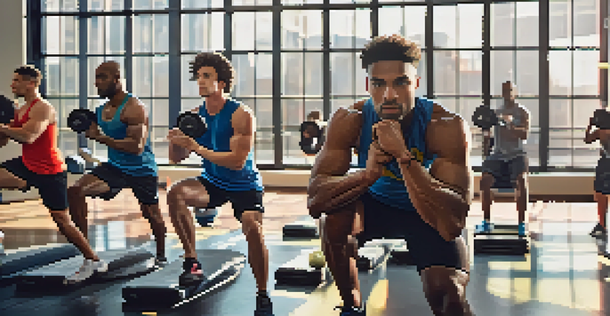 A diverse group of athletes warming up in a modern gym, showcasing determination and focus.