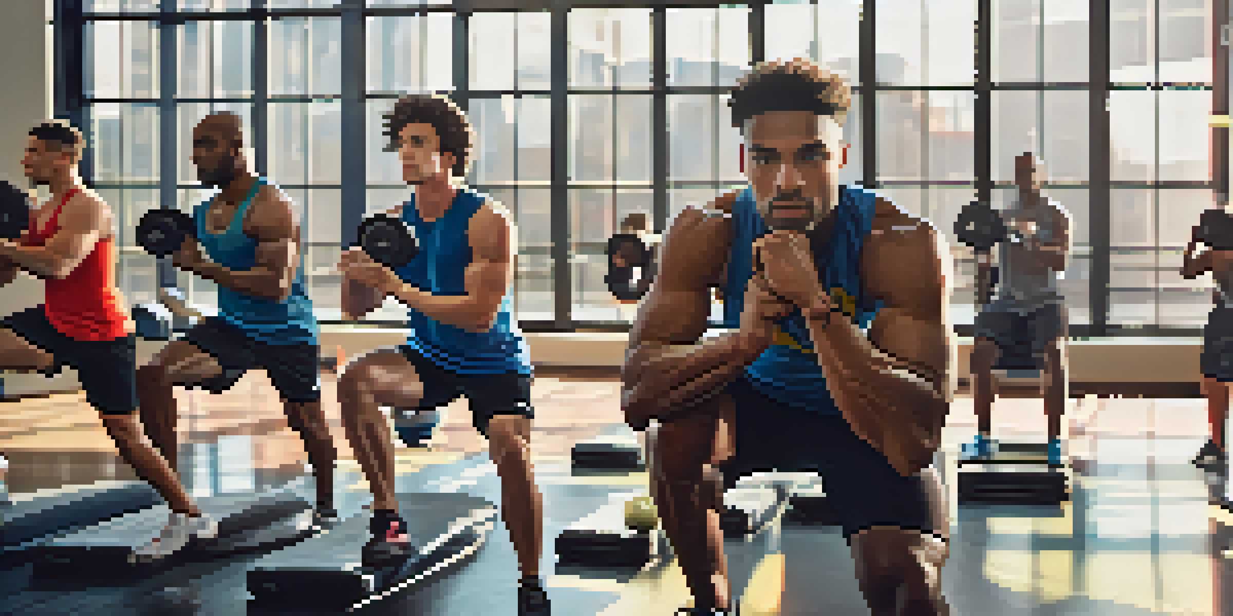A diverse group of athletes warming up in a modern gym, showcasing determination and focus.