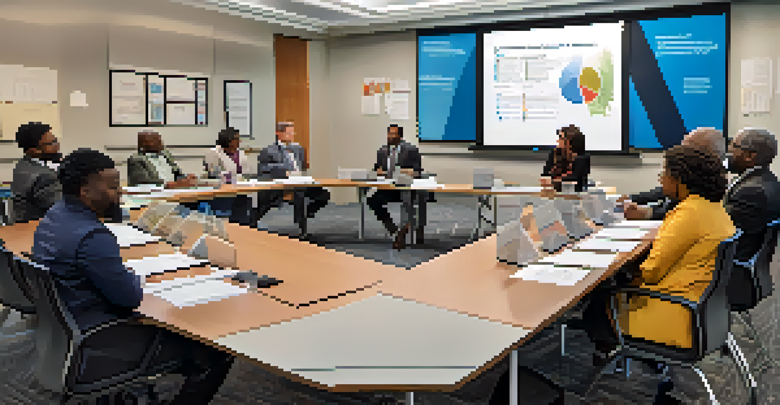 A diverse group of community leaders and healthcare providers discussing health equity metrics in a conference room.