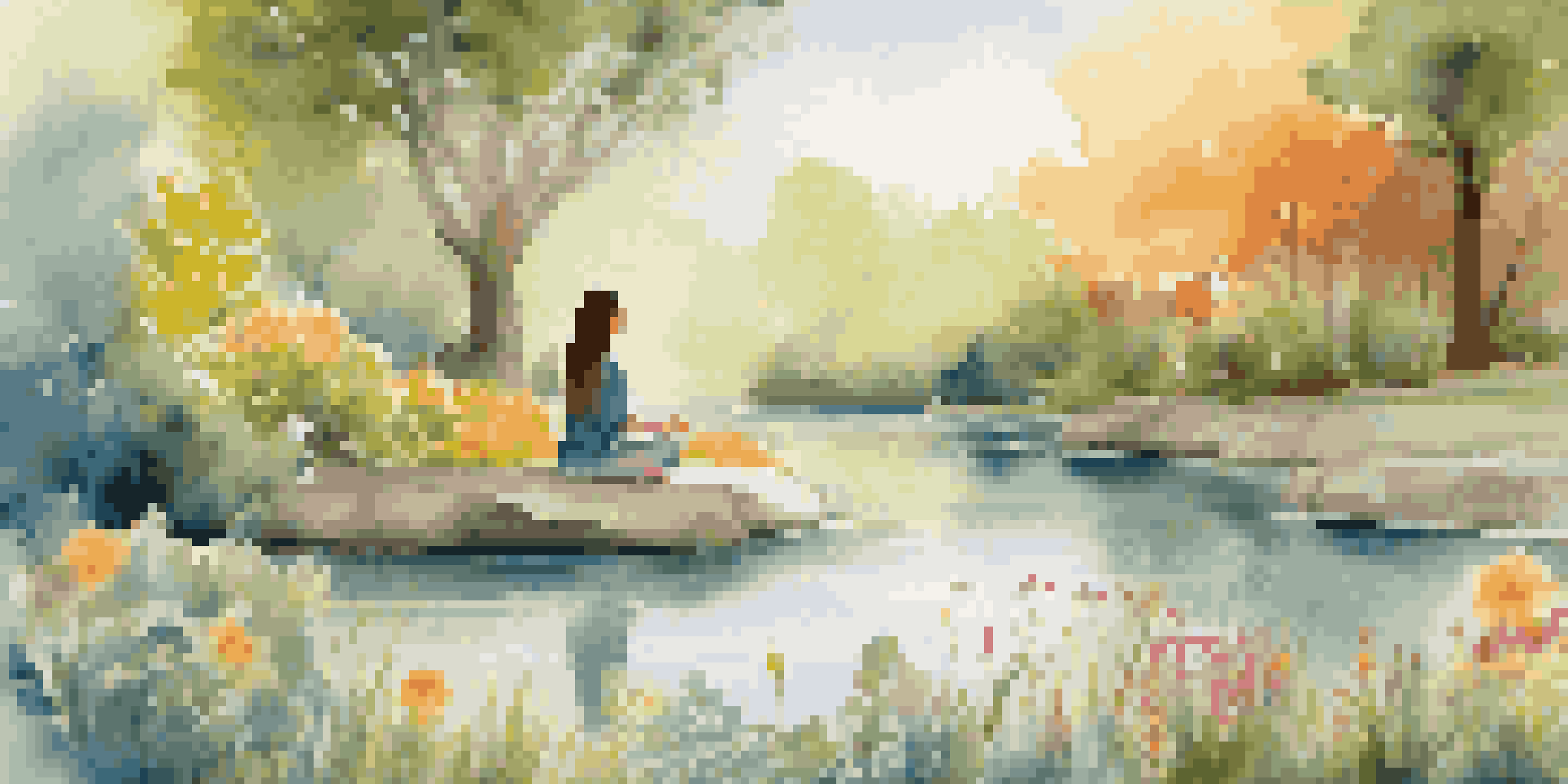 A peaceful garden scene with a person meditating on a yoga mat, surrounded by colorful plants and a pond, showcasing the essence of holistic health.