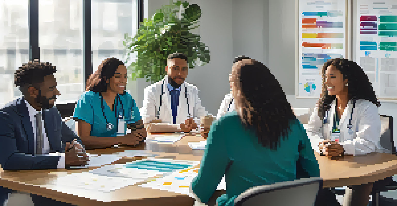 Healthcare providers discussing mental health integration in a collaborative meeting room.