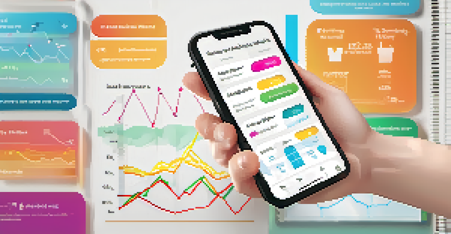 A close-up of a smartphone showing a health tracking app with graphs, alongside a smoothie and a notebook with health goals.