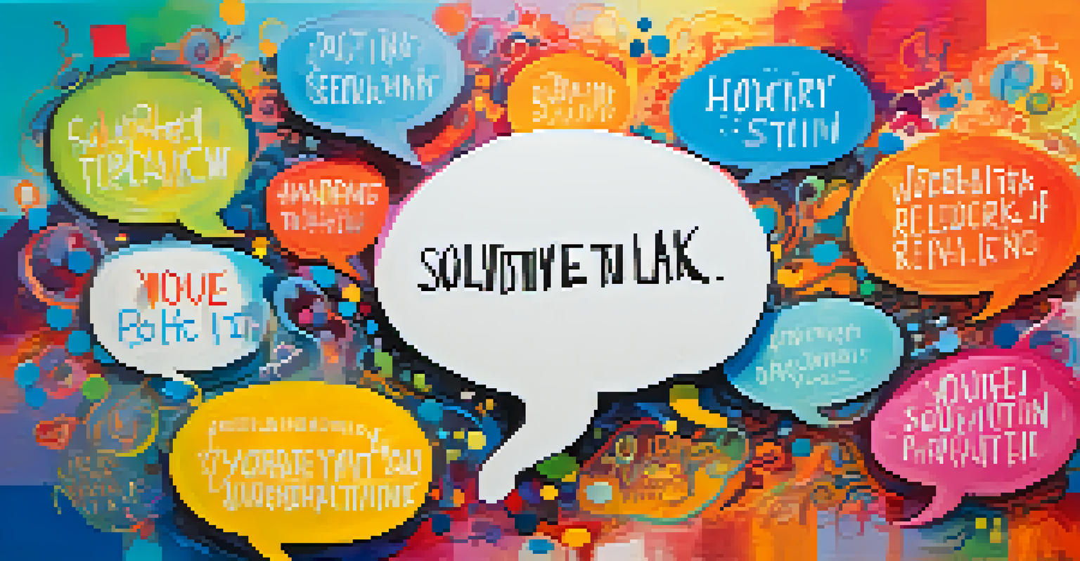 An illustration of a colorful thought bubble containing positive affirmations against a bright abstract background.