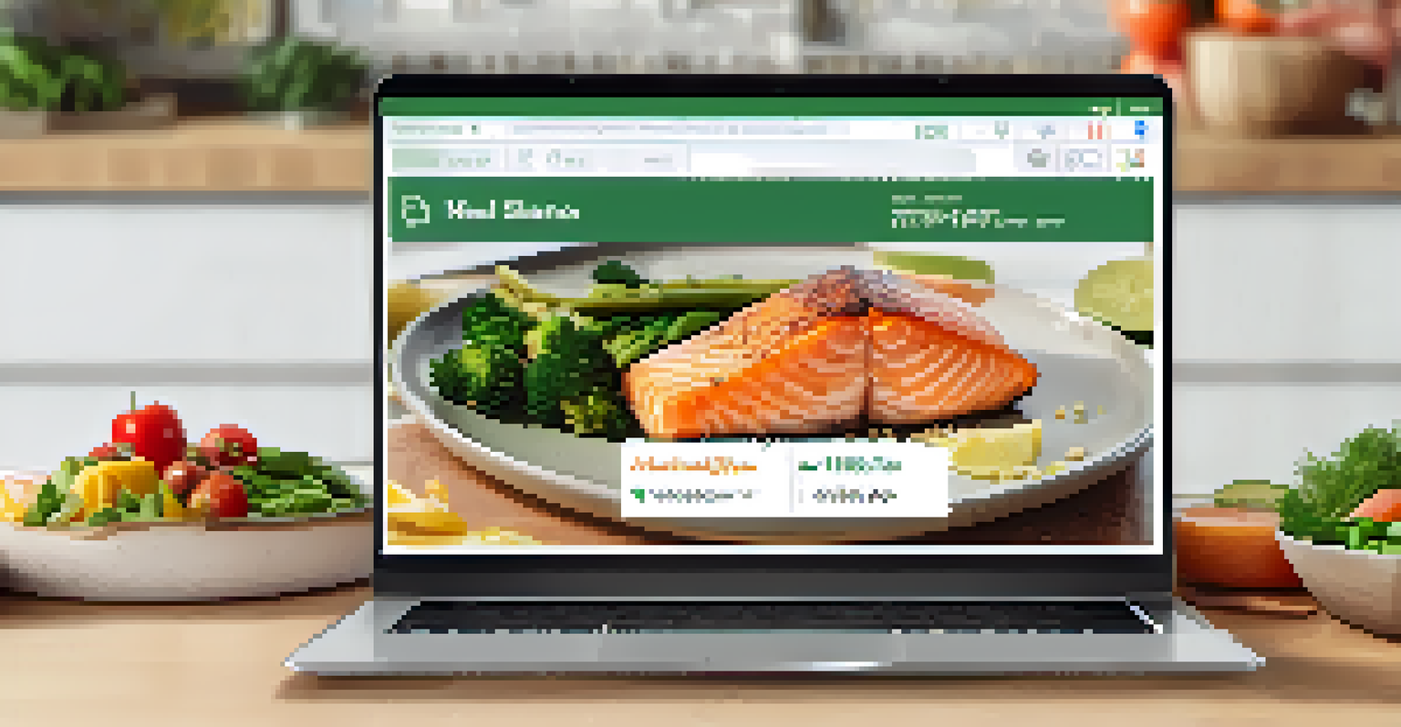 A nutrition app on a laptop next to a plate of healthy food, emphasizing the integration of technology in culinary medicine.