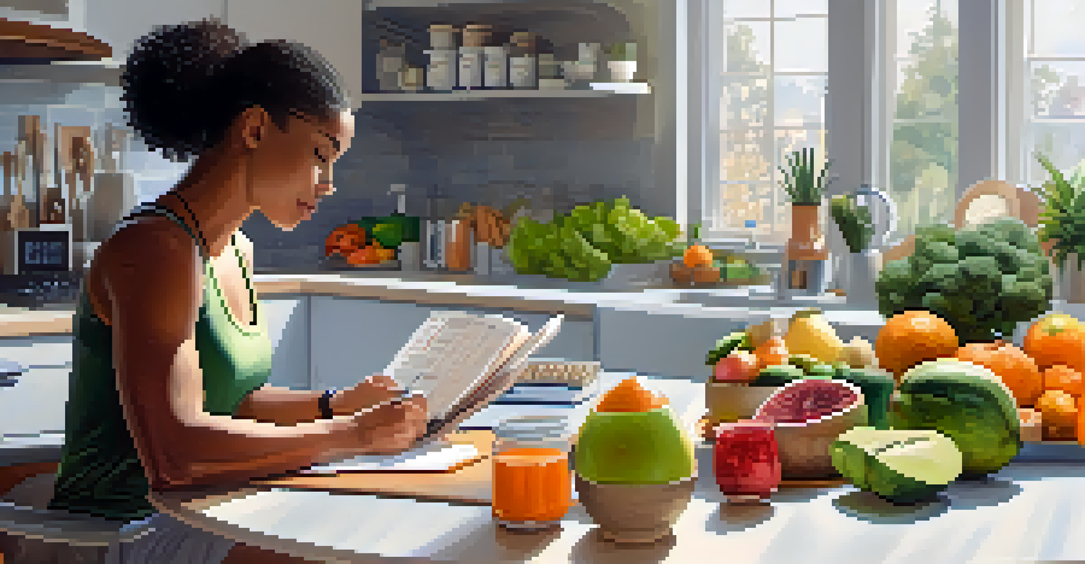 A sports nutritionist consulting with an athlete in a bright kitchen, surrounded by healthy food options, discussing a personalized nutrition plan.