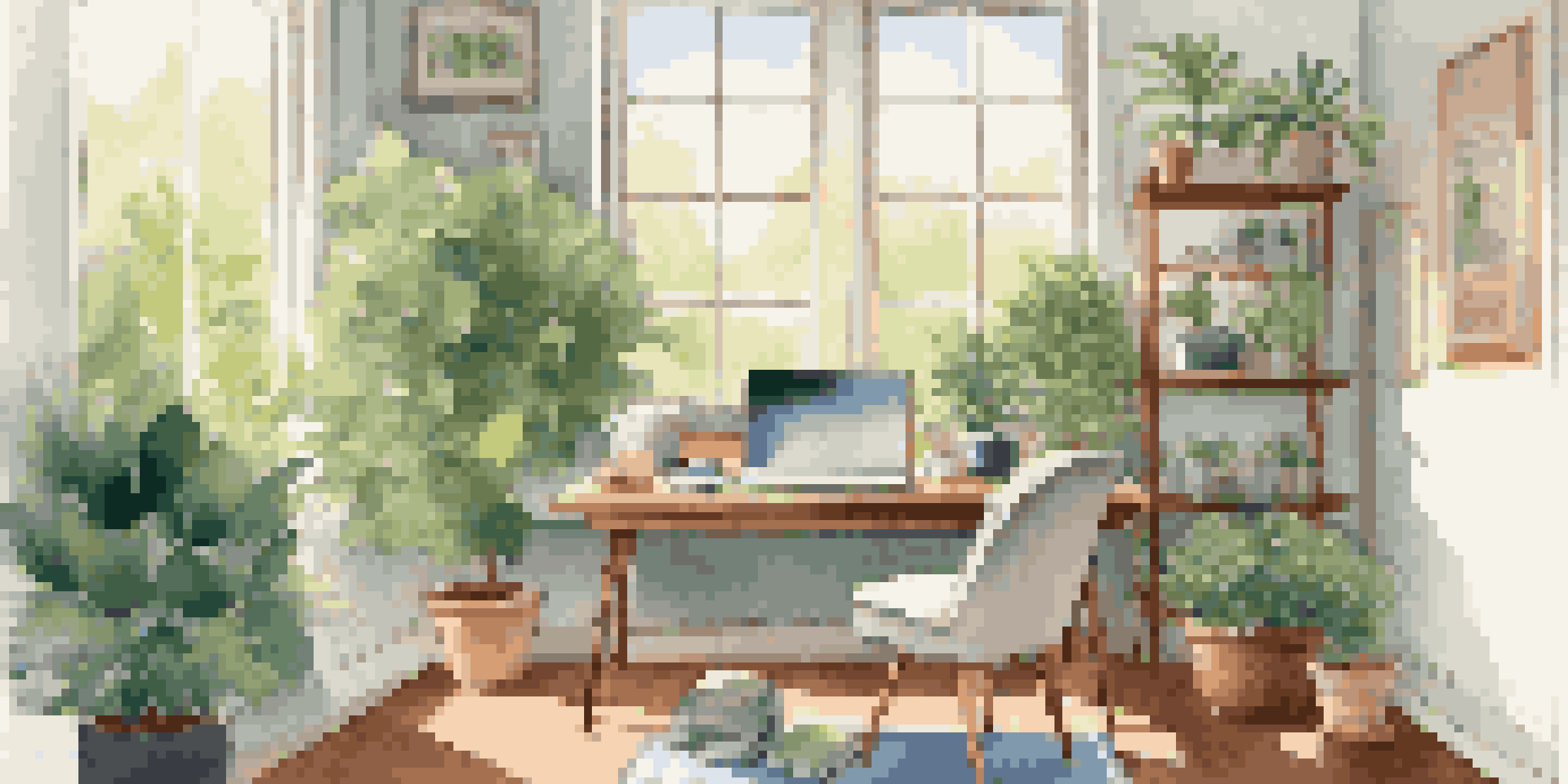 A peaceful office space with a person practicing mindfulness on a yoga mat, sunlight streaming through a window.
