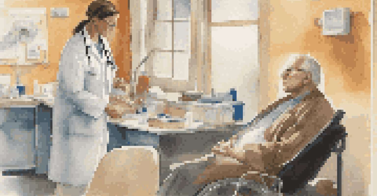 A healthcare provider attentively listening to a patient in a warm clinic environment, showcasing an empathetic interaction.