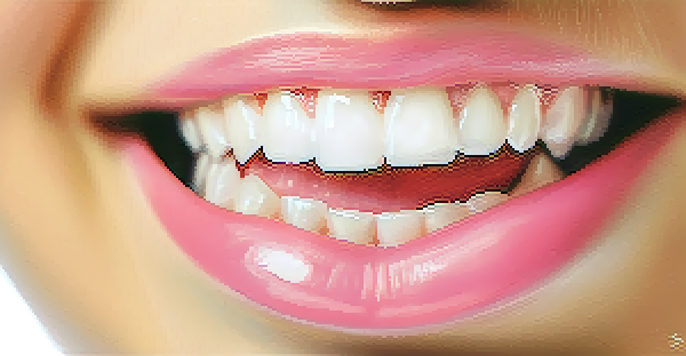 Close-up of a young person's mouth with healthy gums and teeth, showcasing vibrant pink gums and white teeth.