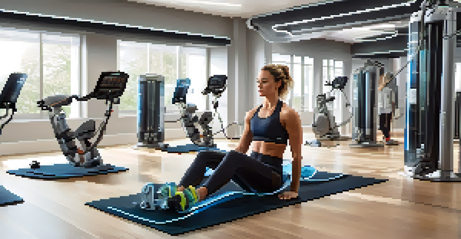 An athlete is using EMS equipment to perform muscle stimulation exercises in a vibrant gym, showcasing a determined expression.