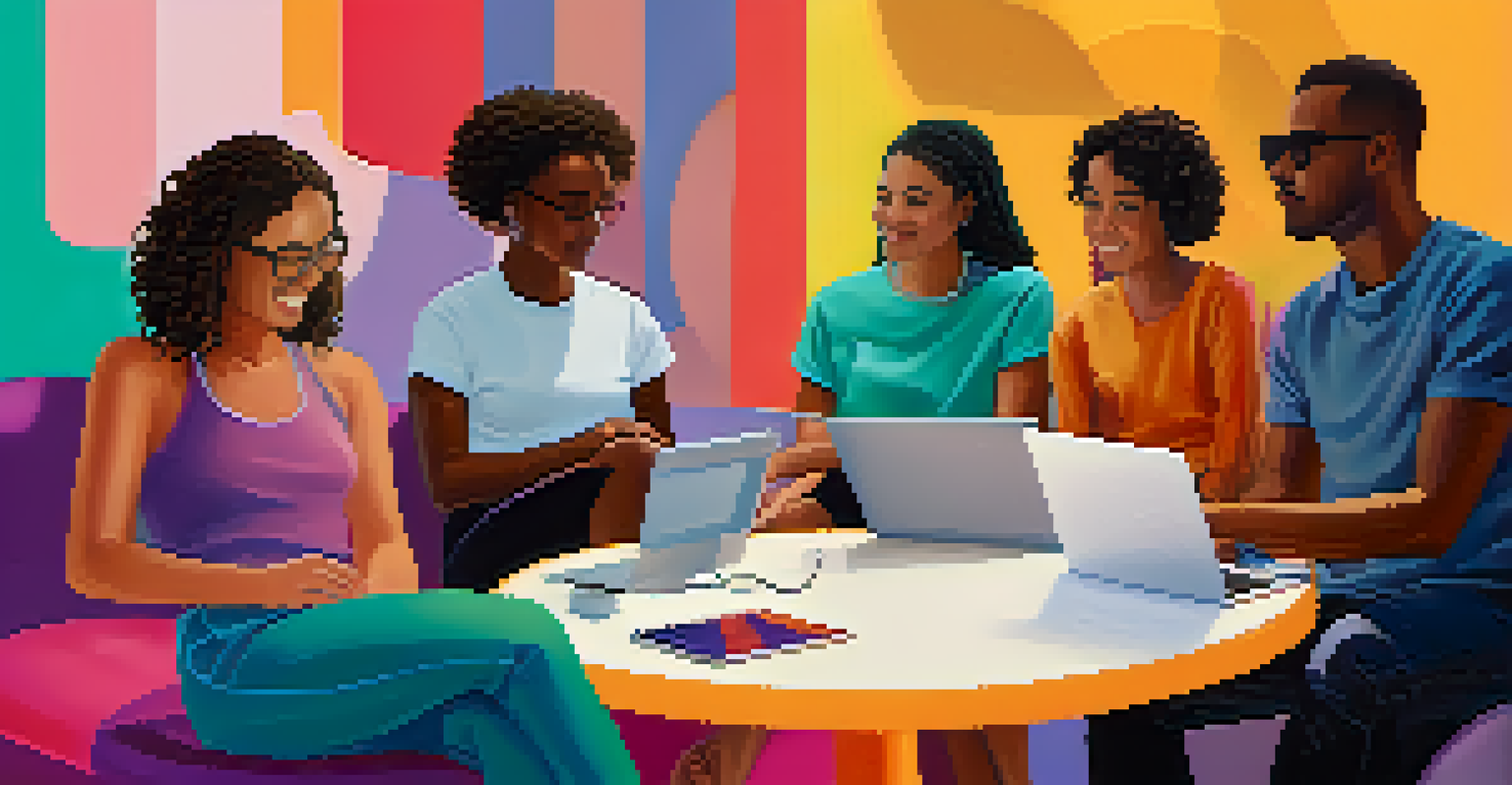 A diverse group of people engaged in virtual therapy sessions from their homes, displaying expressions of support and connection.