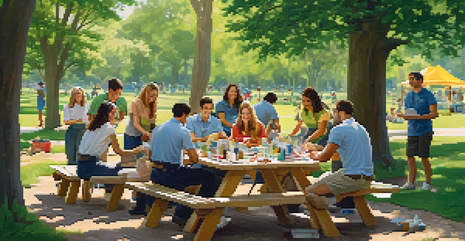 Employees enjoying a team-building exercise outdoors, engaging in creative activities like painting and pottery in a sunny park.