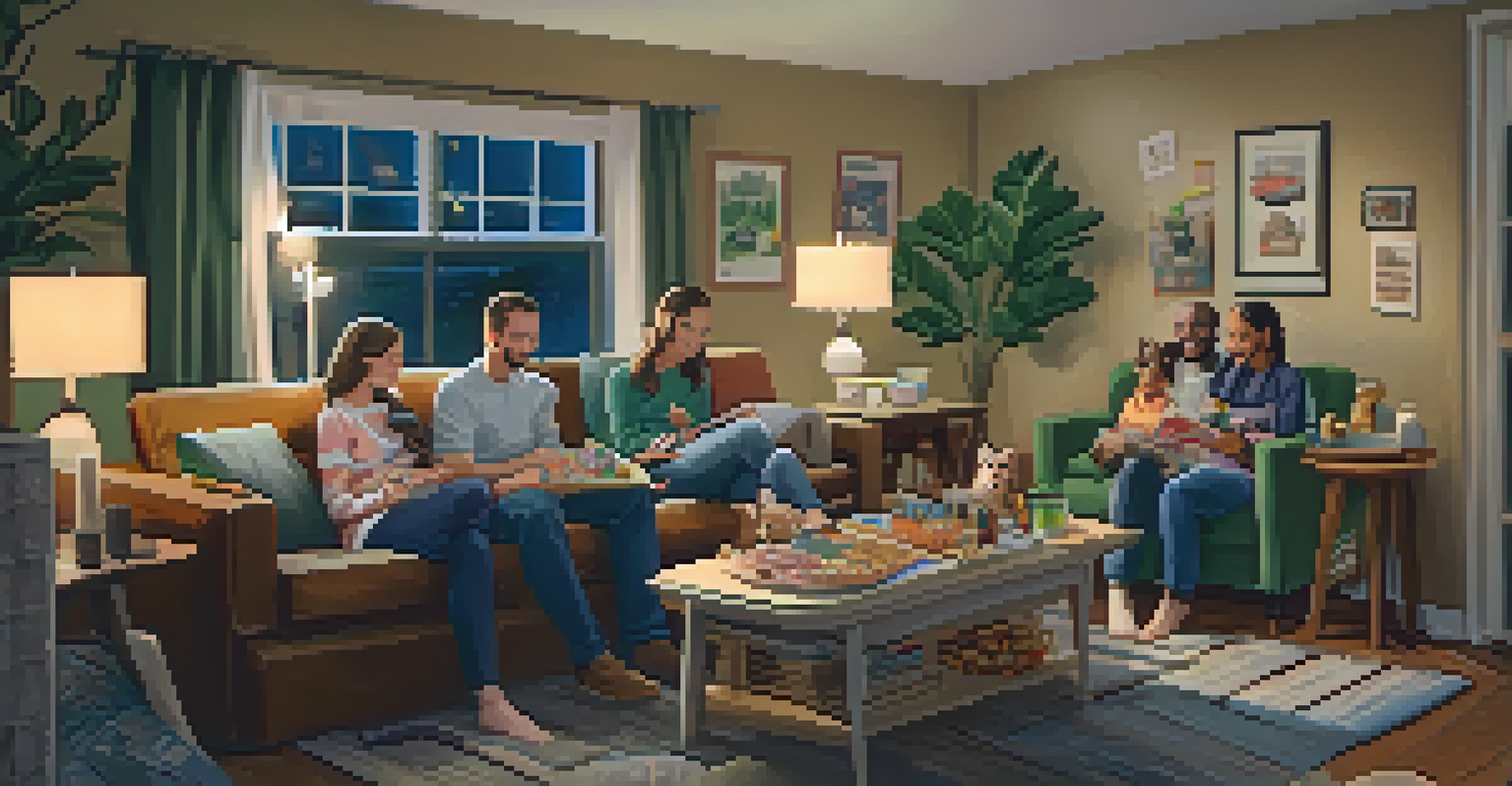 A warm and cozy living room where a family is enjoying a game night together, surrounded by laughter and snacks.