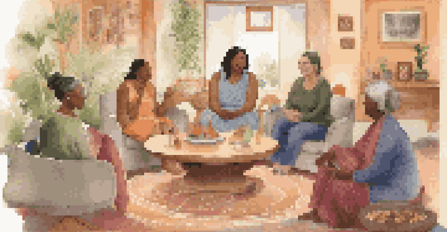 Diverse women from different cultures sharing experiences about menopause in a warmly lit community setting.