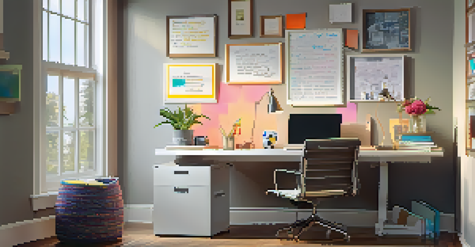 A cozy brainstorming corner in a home office with a comfortable chair, side table, and a colorful whiteboard filled with notes, illuminated by soft lighting.