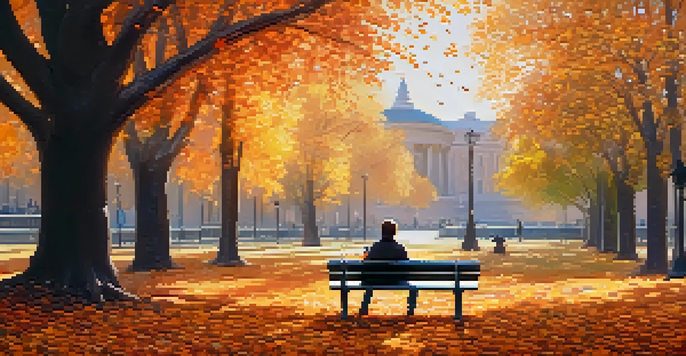A person sitting on a bench in a park, reading a book surrounded by autumn leaves.