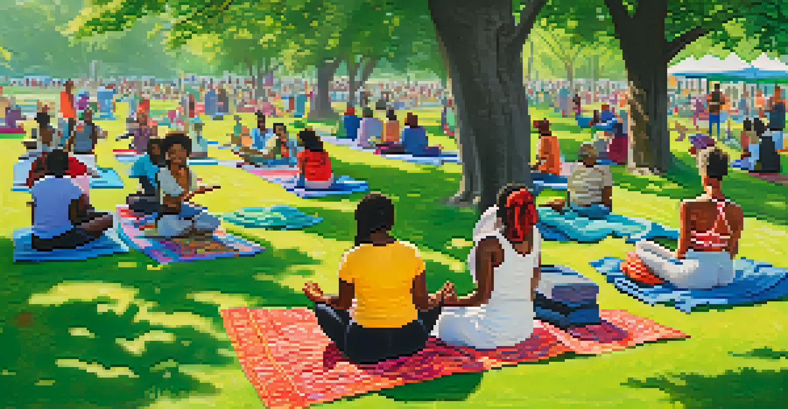 A diverse group of people engaging in activities in a park, promoting community and connection.