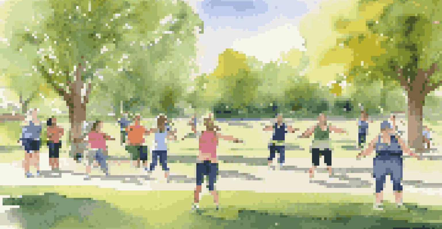 A health coach leading an outdoor workshop in a park, with participants following exercises.
