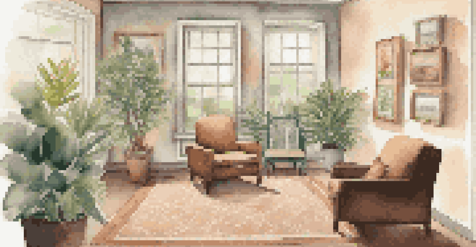 A cozy therapist's office with soft lighting and comfortable seating, where a therapist listens empathetically to a client.