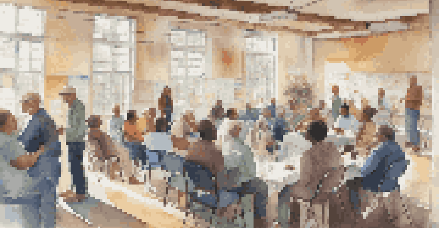Residents participating in a community meeting about health initiatives in a bright local hall.